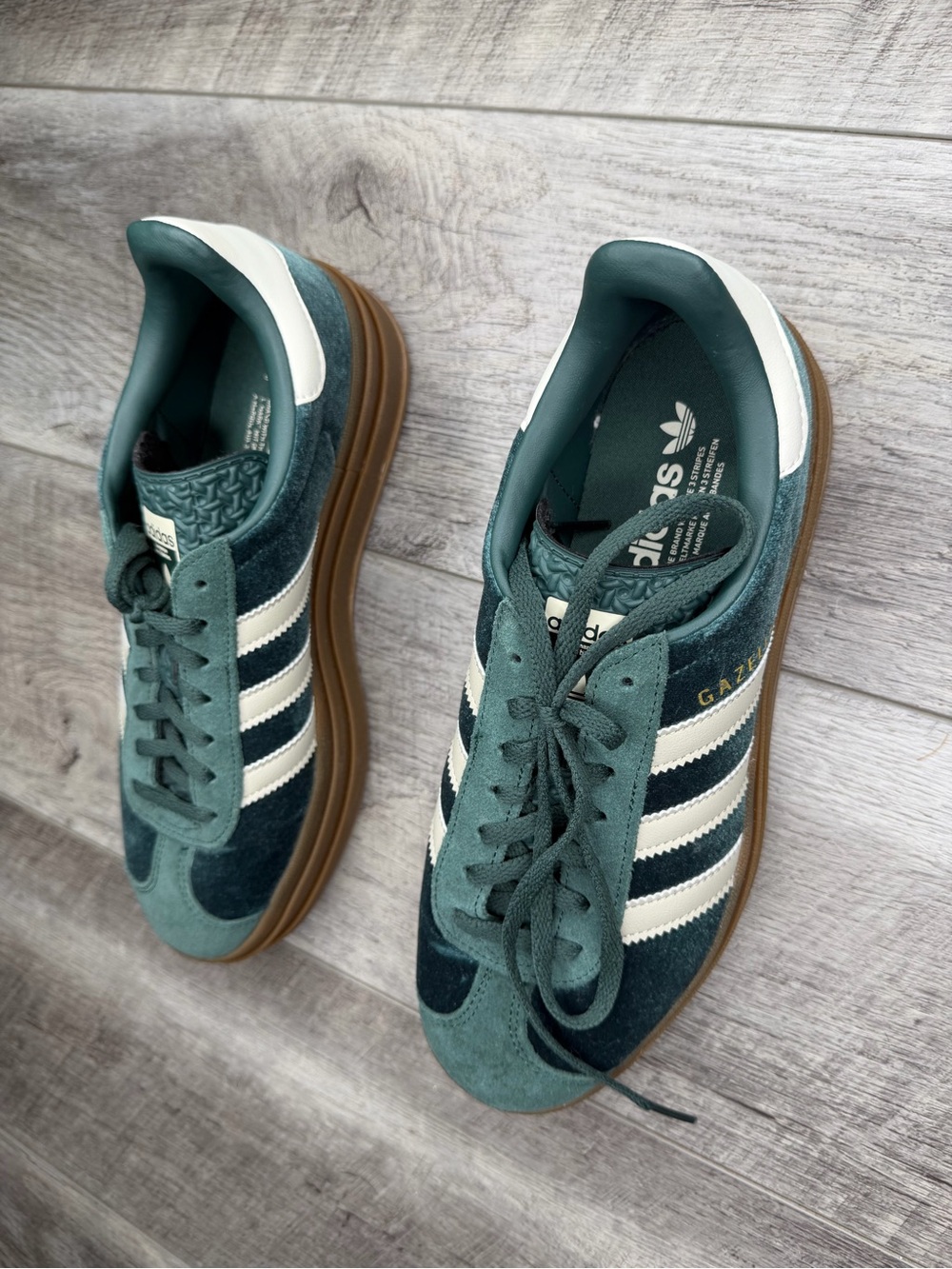 adidas Men’s Gazelle Sneakers in Teal Green and White with Gum Sole